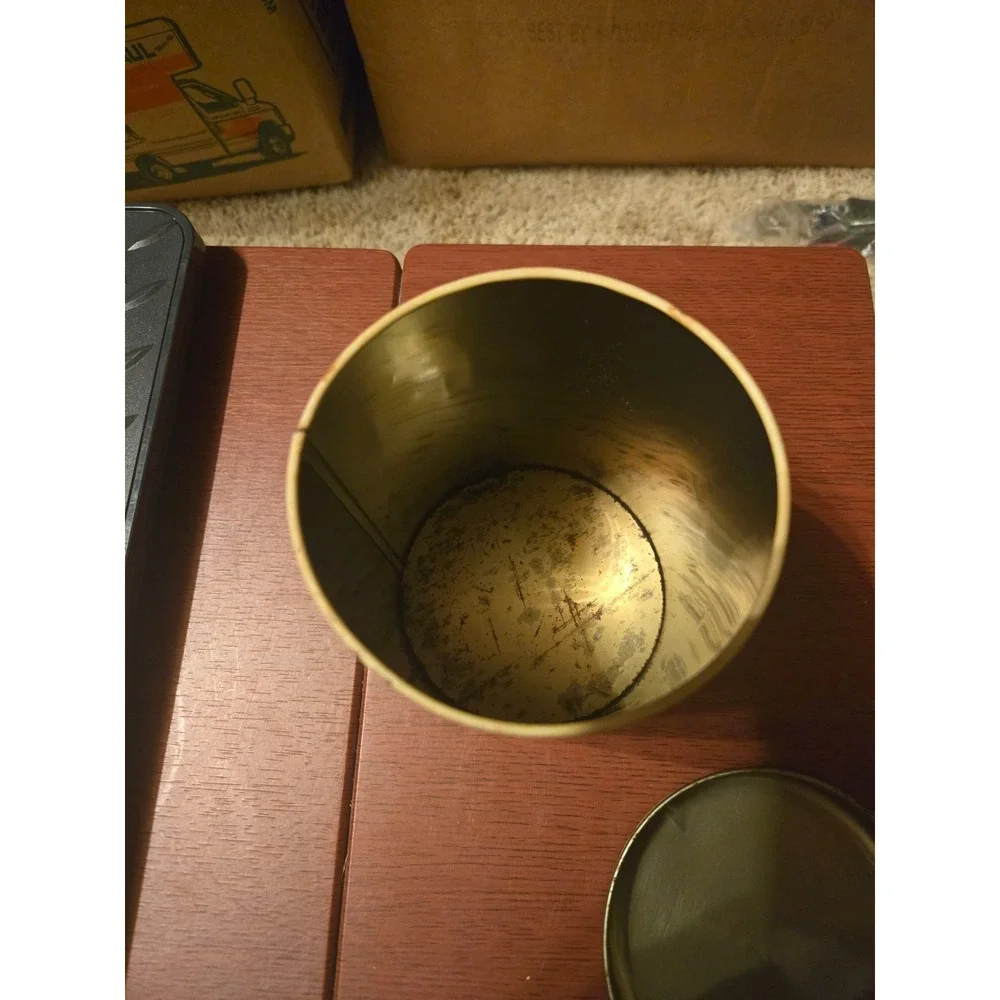 Vintage Christmas Tree Metal Tin Holiday Storage Container Cream Holly Decor